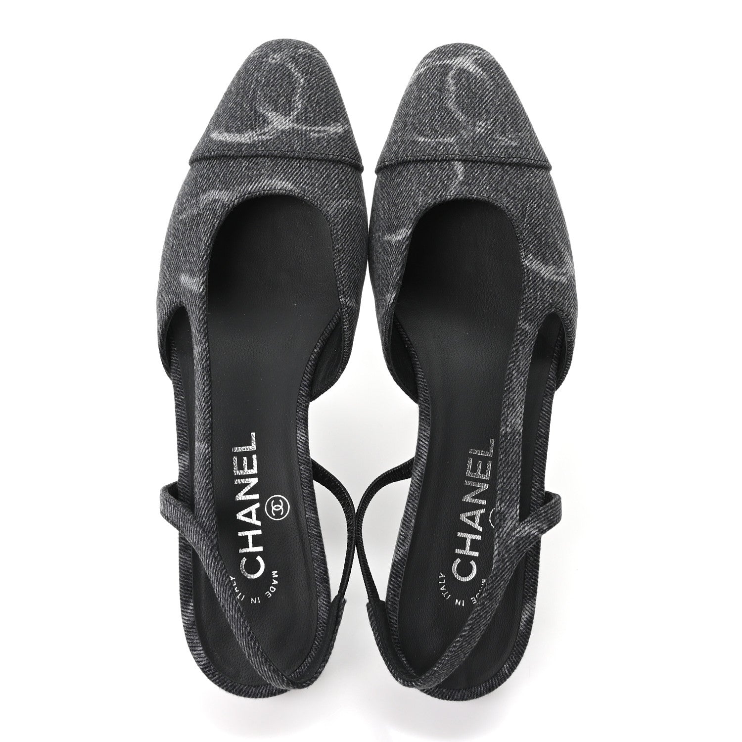 Chanel Denim Cap Toe CC Slingback Flats 38.5 Charcoal Black 2 of 9