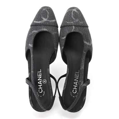 Chanel Denim Cap Toe CC Slingback Flats 38.5 Charcoal Black 2 of 9