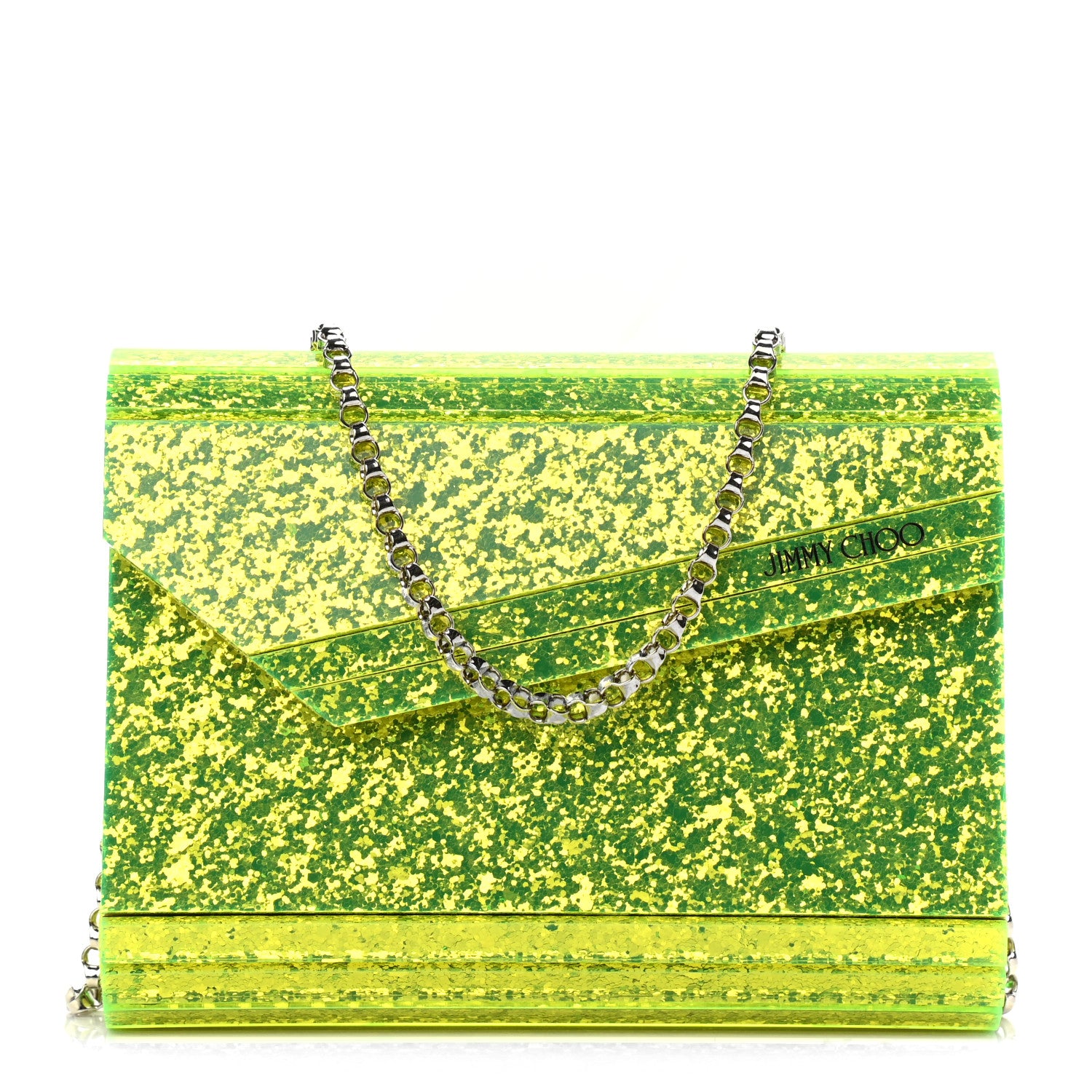 Jimmy Choo Acrylic Coarse Glitter Candy Clutch Neon Yellow 1 of 8