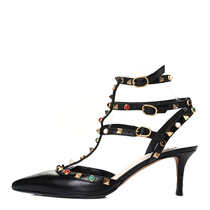 Valentino Garavani Nappa Rockstud Rolling Ankle Strap 65mm Pumps 39.5 Black 1 of 6