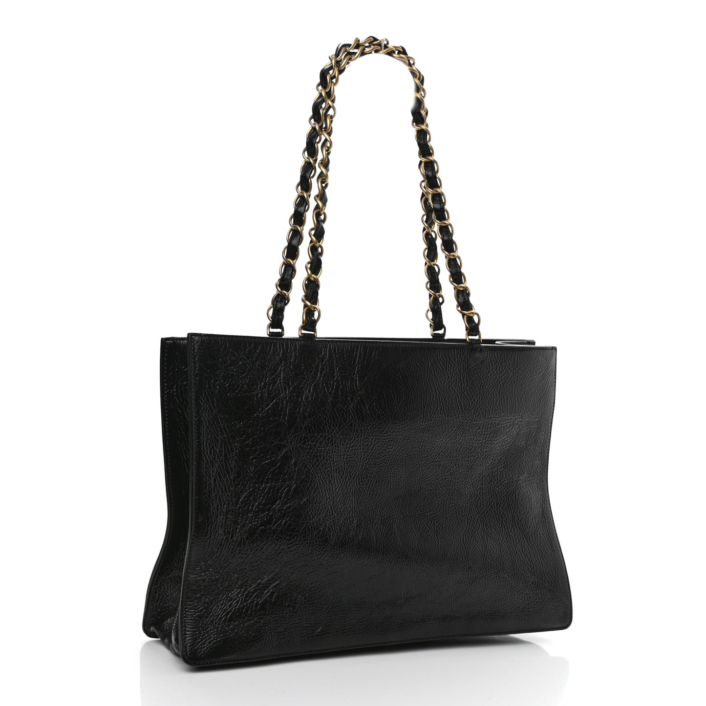 Shiny Aged Calfskin Shopping Bag Black