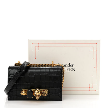 Alexander McQueen Shiny Crocodile Embossed Jeweled Satchel Black 11 of 11