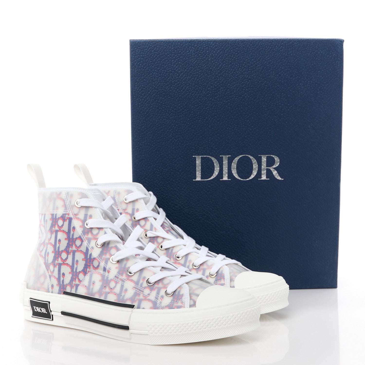 Christian Dior Technical Canvas Oblique Mens B23 High Top Sneakers 44 Blue Red 10 of 10