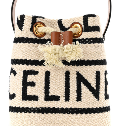 Celine All Over Textile Calfskin Striped Teen Drawstring Bag White Black 8 of 11