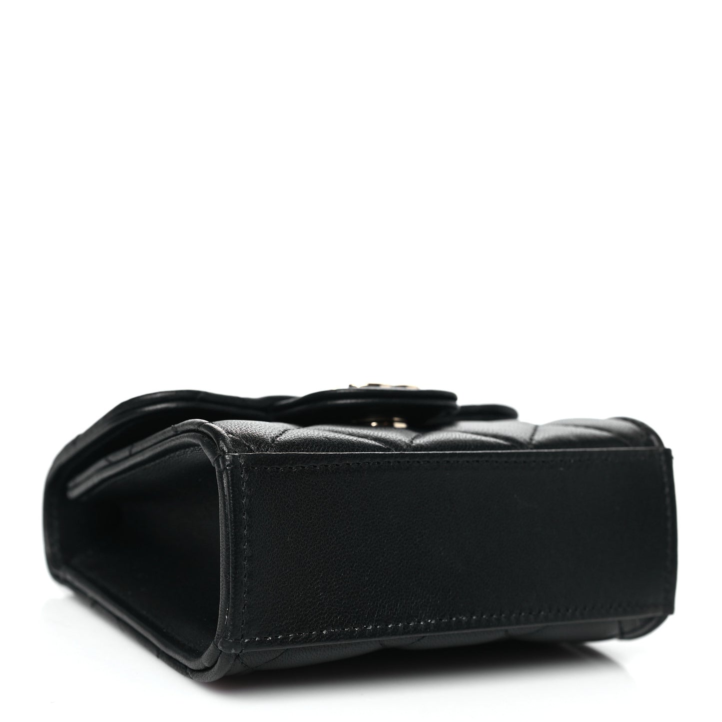 Lambskin Quilted Top Handle Flap Clutch With Chain Black