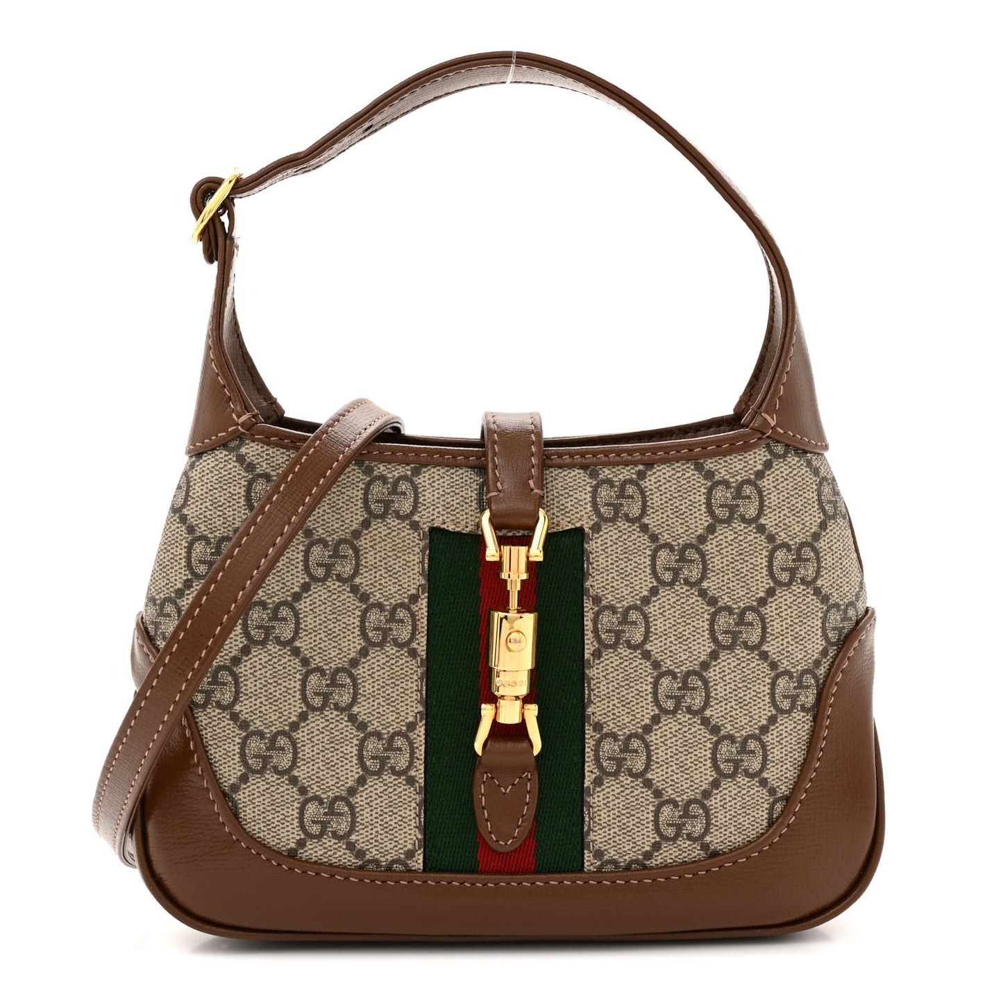 GG Supreme Monogram Azalea Calfskin Web Mini Jackie 1961 Hobo Beige Ebony Brown Sugar