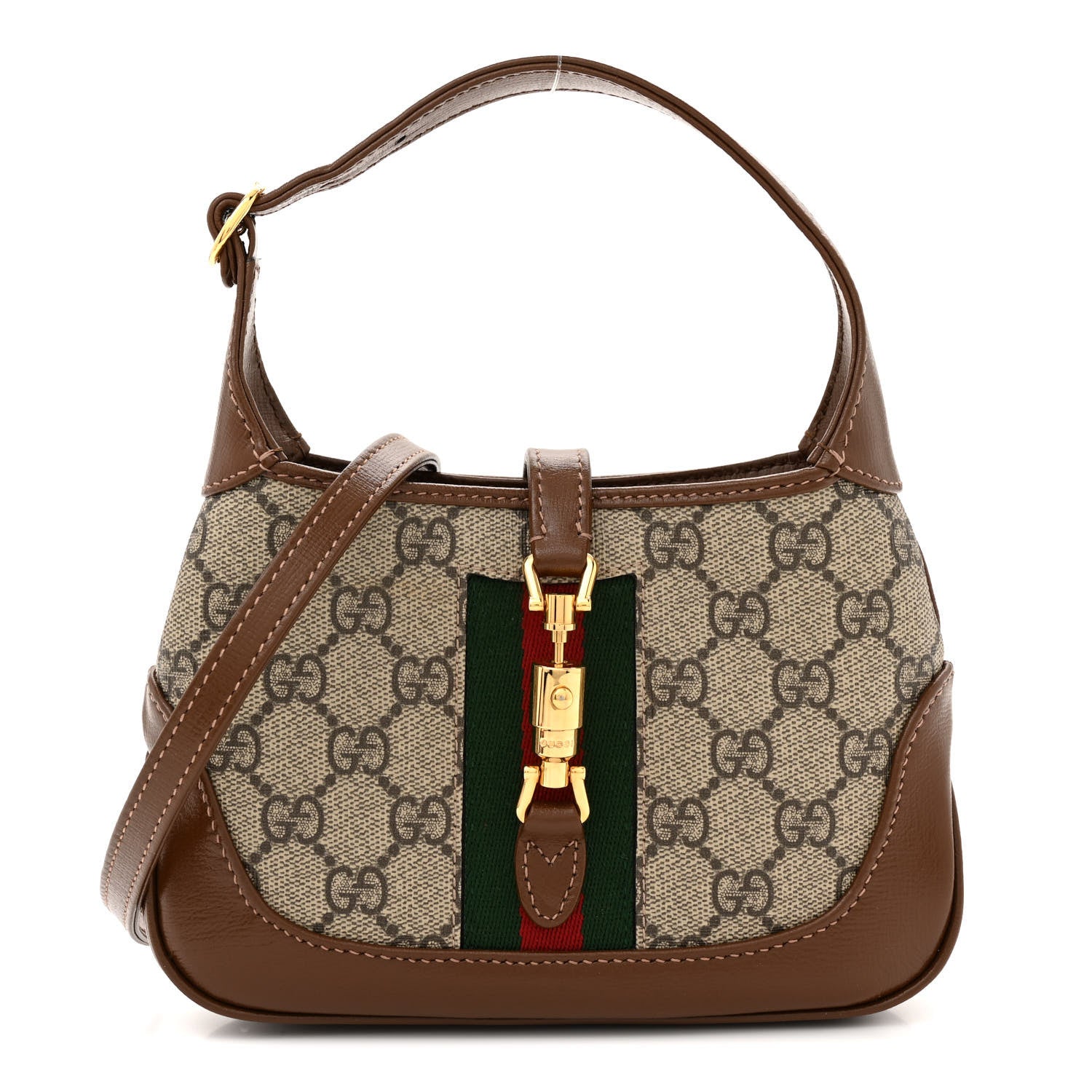 Gucci GG Supreme Monogram Azalea Calfskin Web Mini Jackie 1961 Hobo Beige Ebony Brown Sugar 1 of 11