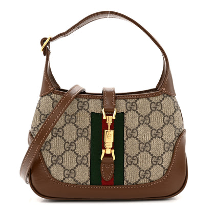 Gucci GG Supreme Monogram Azalea Calfskin Web Mini Jackie 1961 Hobo Beige Ebony Brown Sugar 1 of 11