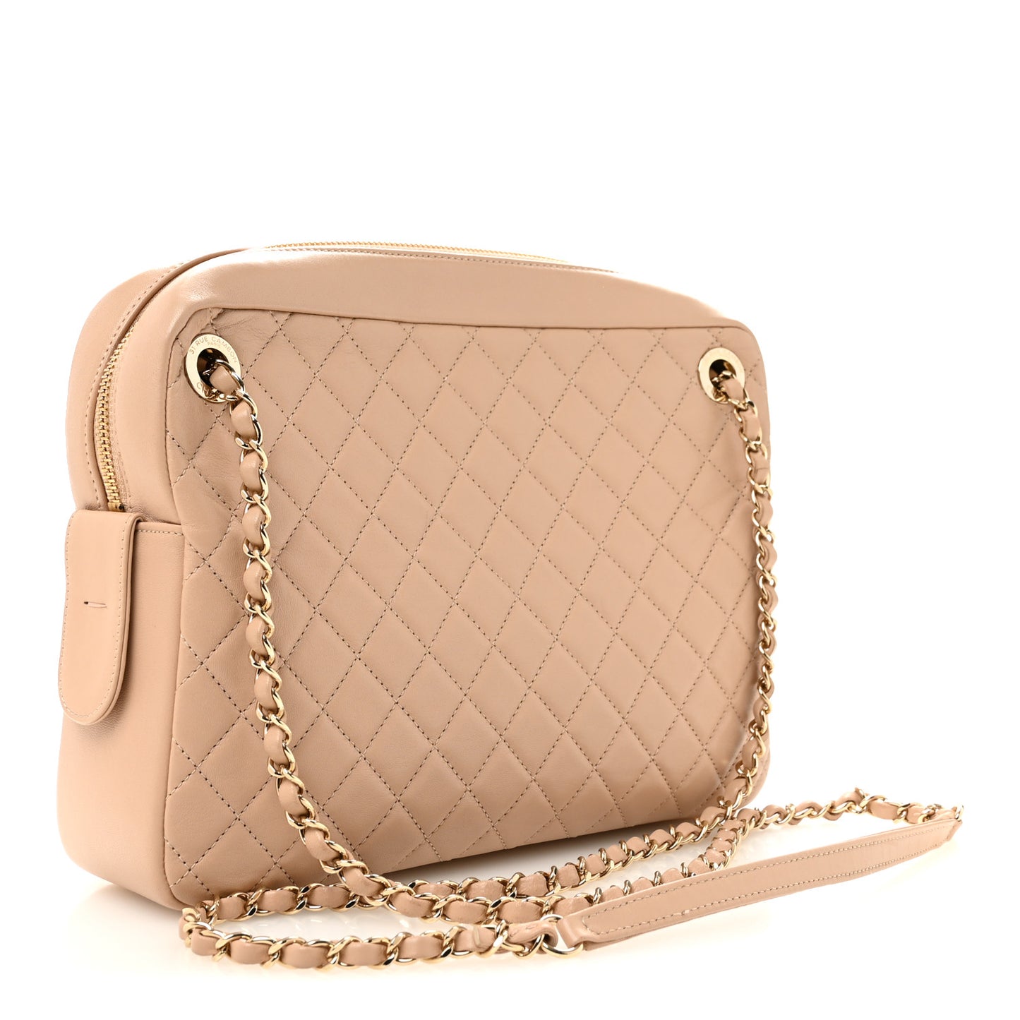 Lambskin Quilted Large Camera Case Beige Clair