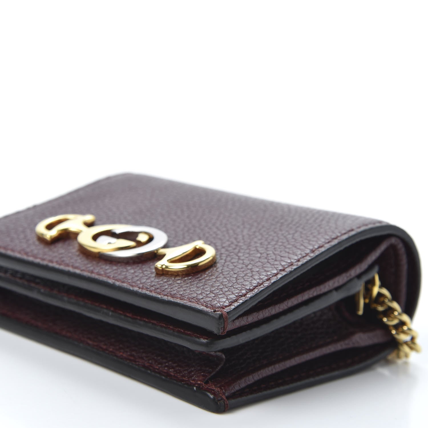 Gucci Grainy Calfskin Zumi Chain Card Case Wallet Vintage Bordeaux 6 of 9