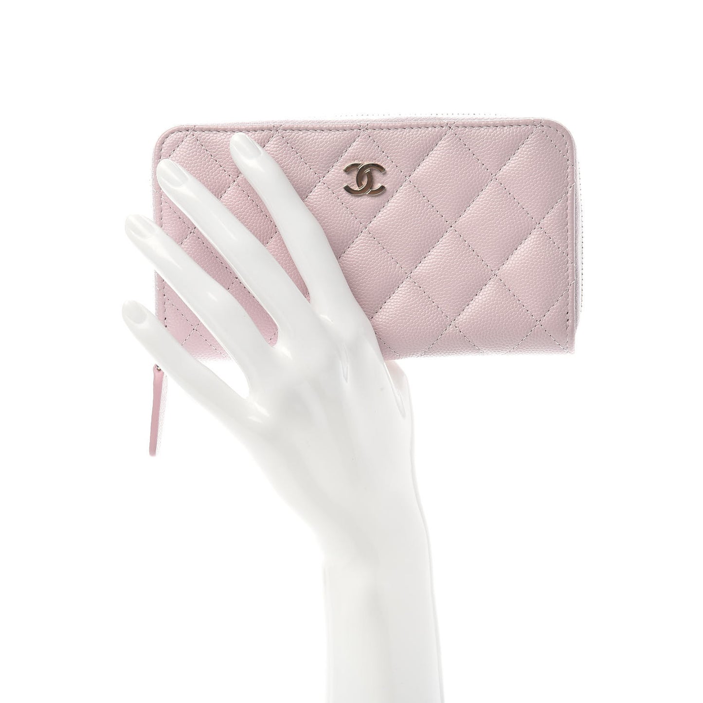 Caviar Quilted Small Gusset Zip Around Wallet Pink