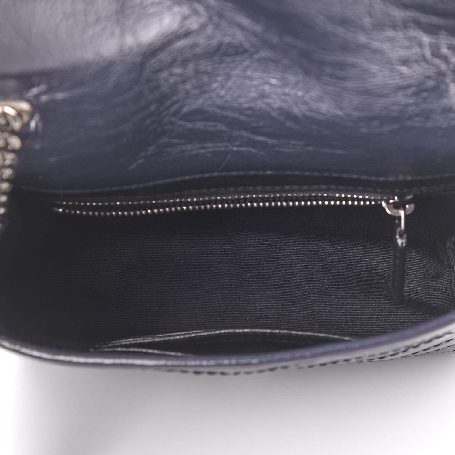 Saint Laurent Crinkled Calfskin Matelasse Monogram Niki Chain Wallet Deep Marine 4 of 10