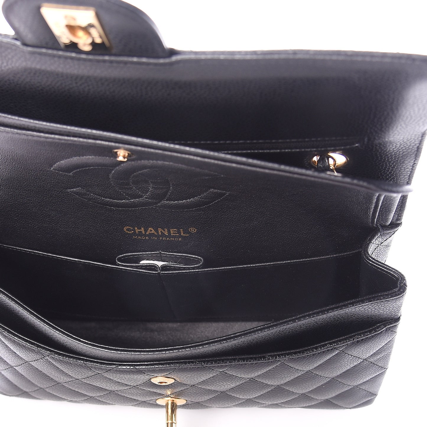 Caviar Quilted Medium Double Flap Black