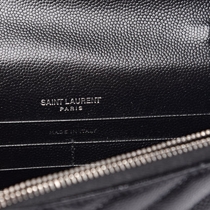 Saint Laurent Grain De Poudre Matelasse Chevron Monogram Envelope Chain Wallet Black 6 of 9