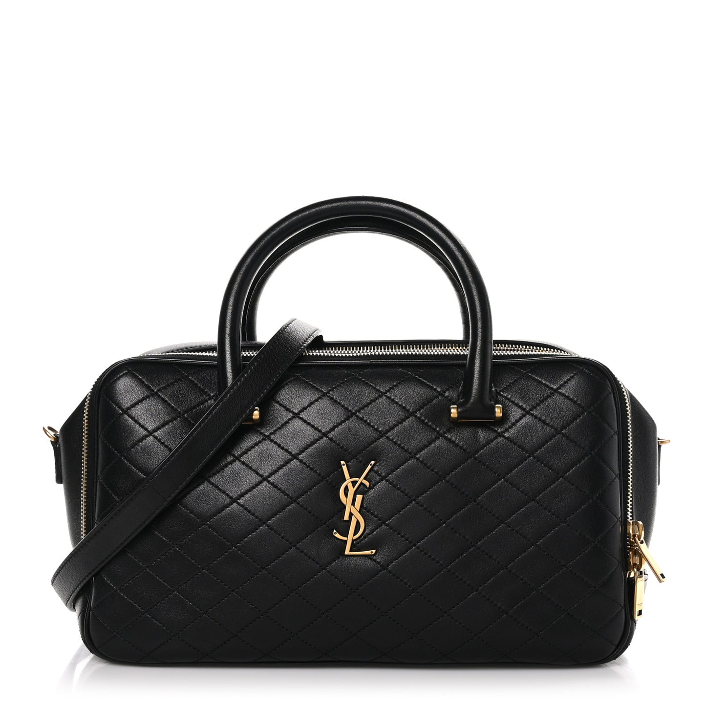 Lambskin Lyia Quilted Duffle Bag Black