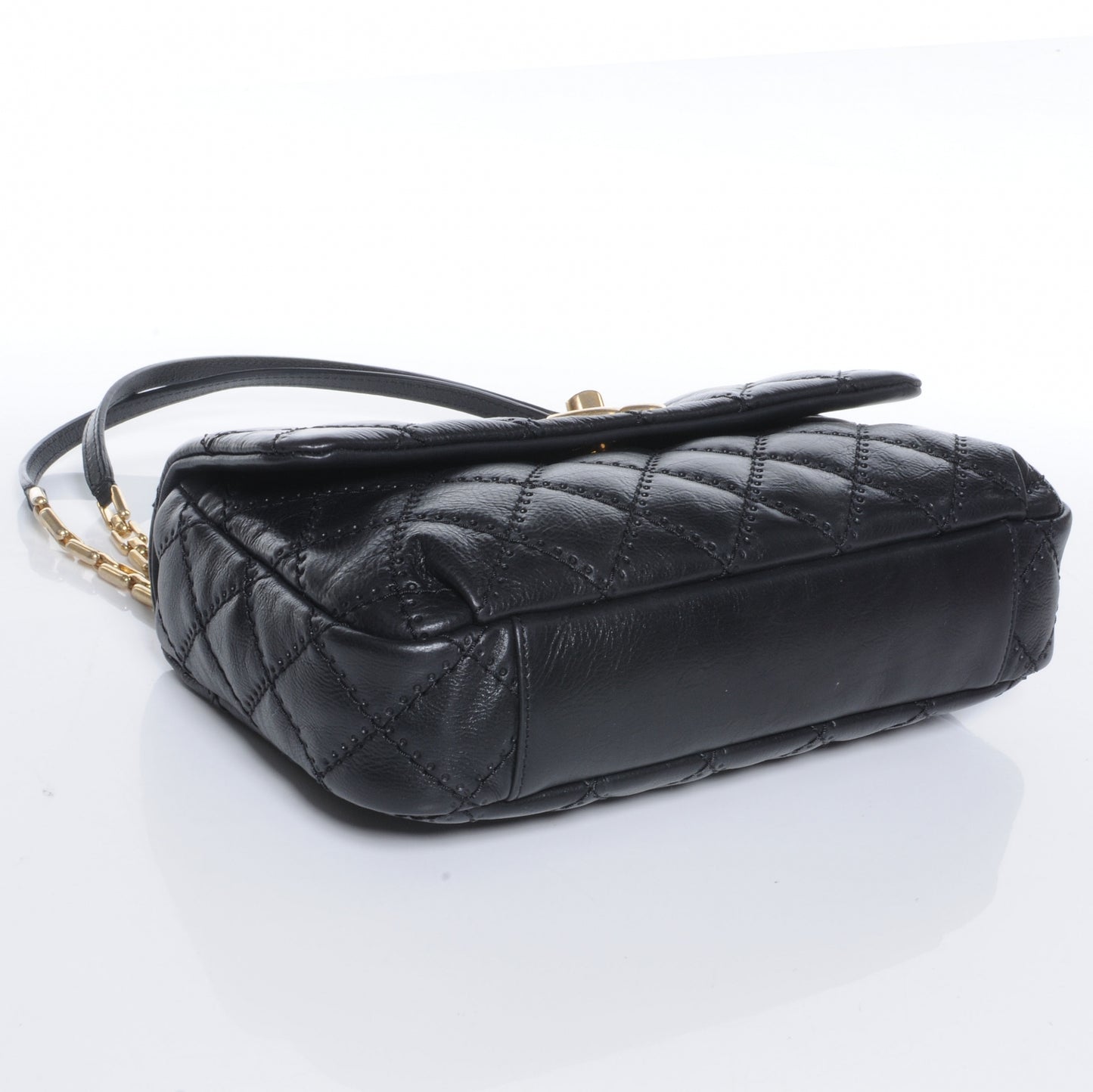 Calfskin Quilted Retro Chain Flap Black