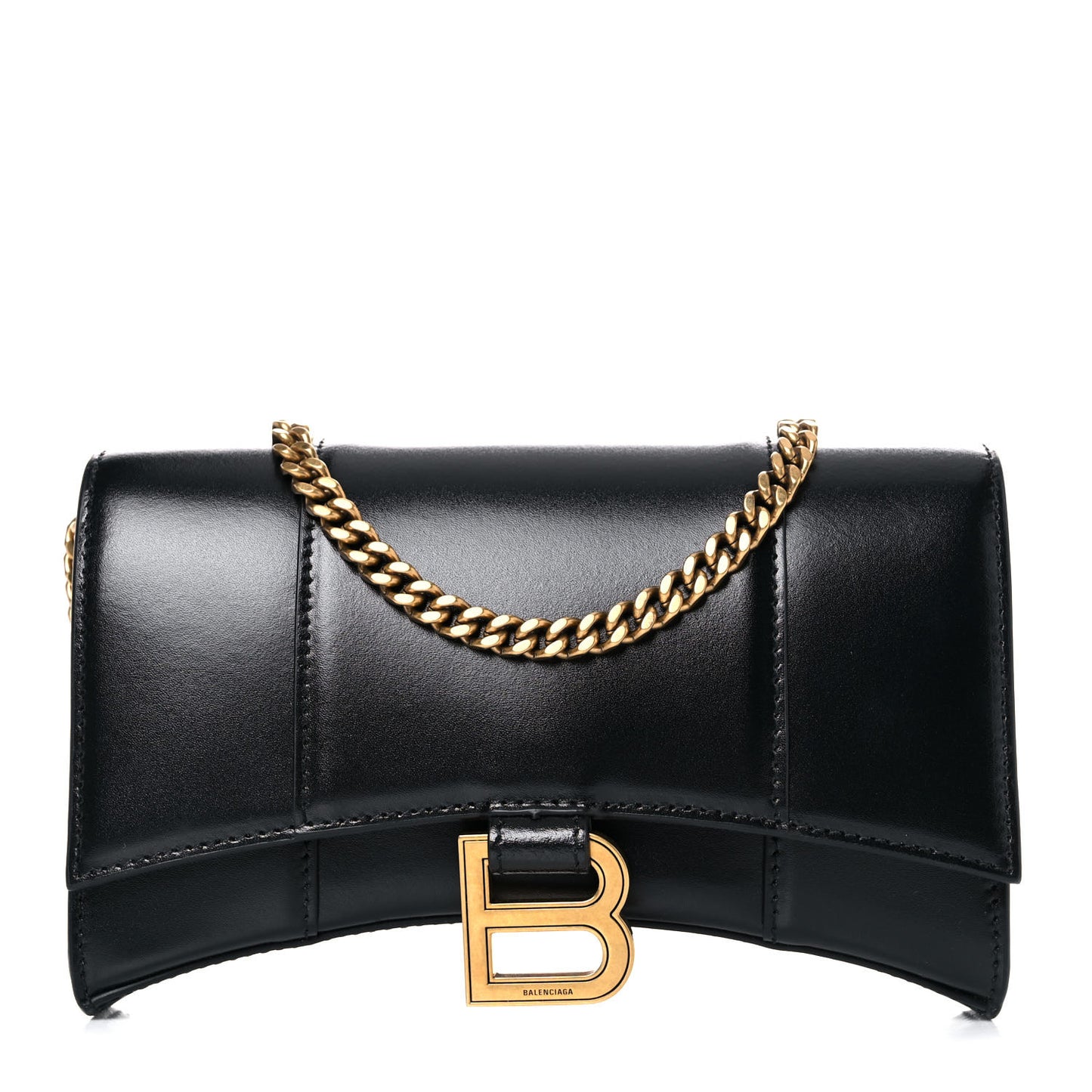 Shiny Box Calfskin Hourglass Chain Bag Black
