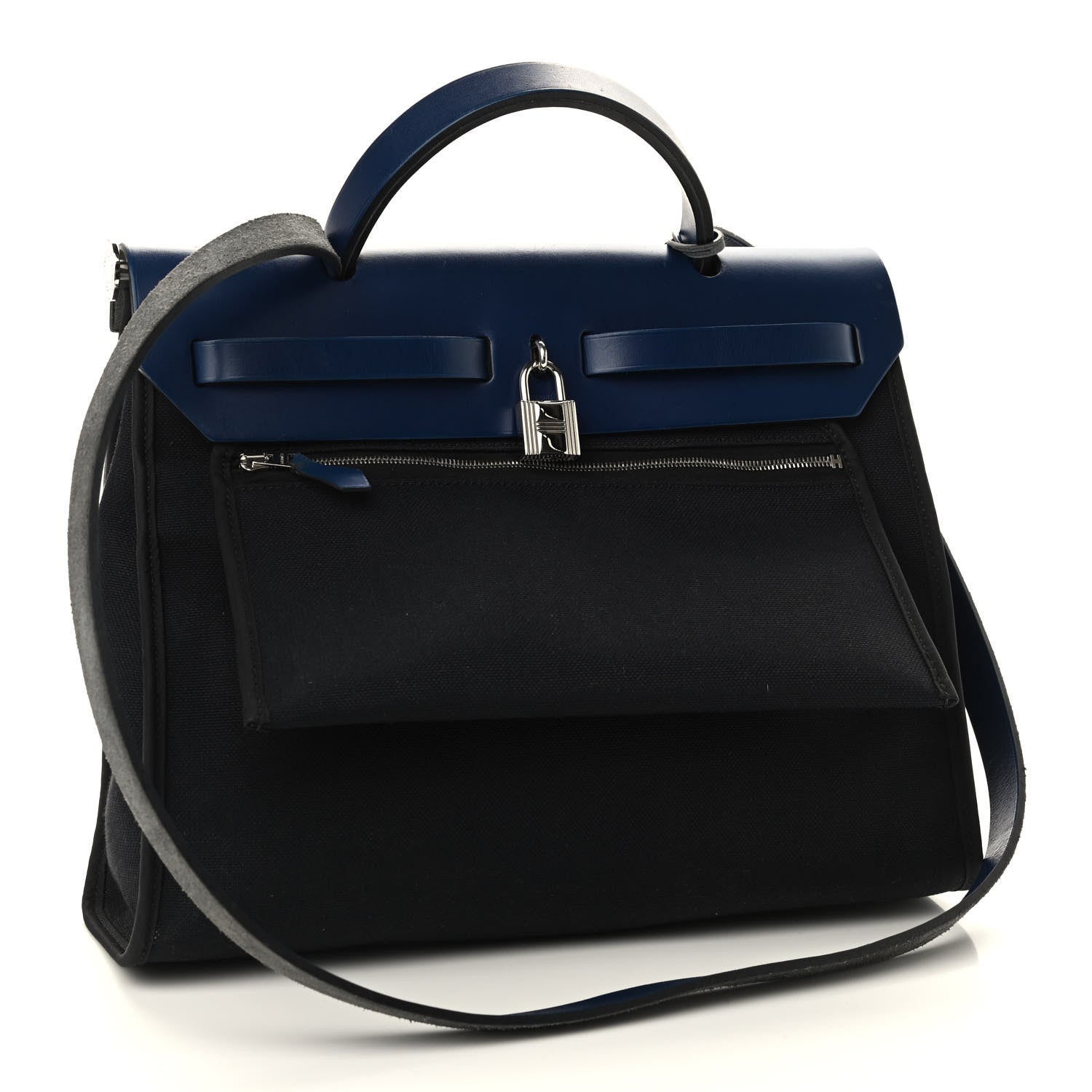 Hermes Vache Hunter Toile Herbag Zip 31 PM Bleu Saphir Black 3 of 10