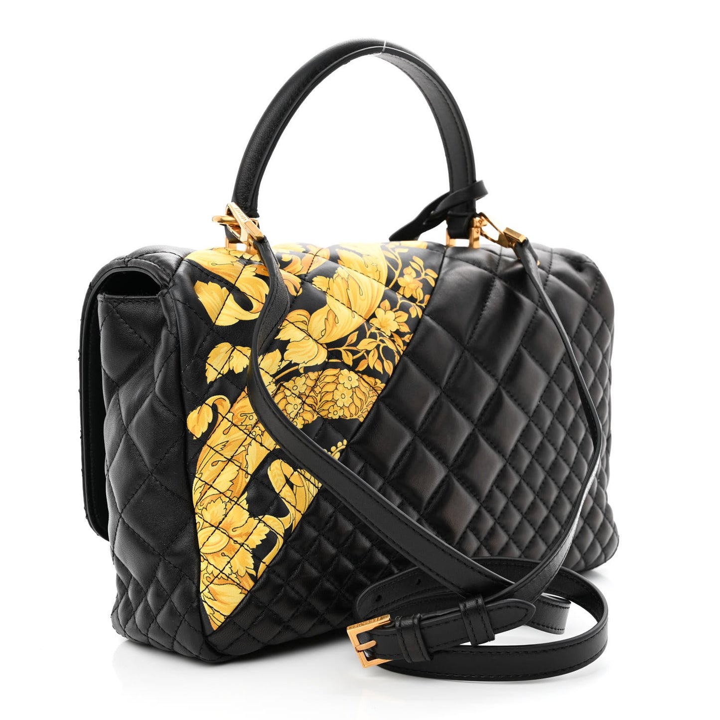 Nappa Quilted Barocco Print Icon Shoulder Bag Black