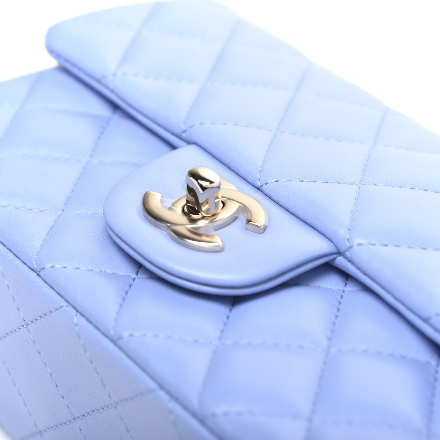 Lambskin Quilted Mini Rectangular Flap Light Blue