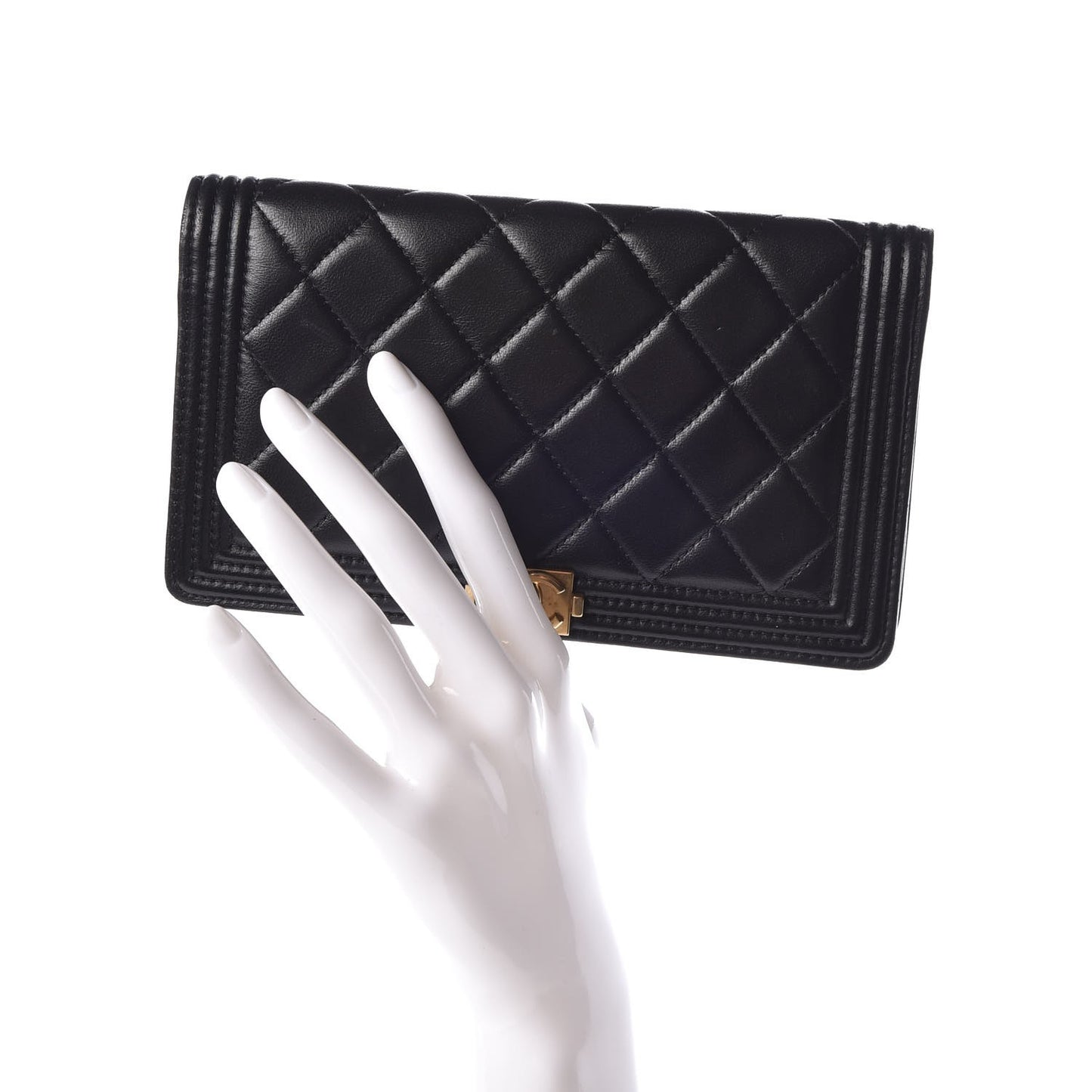 Lambskin Quilted Boy Yen Wallet Black