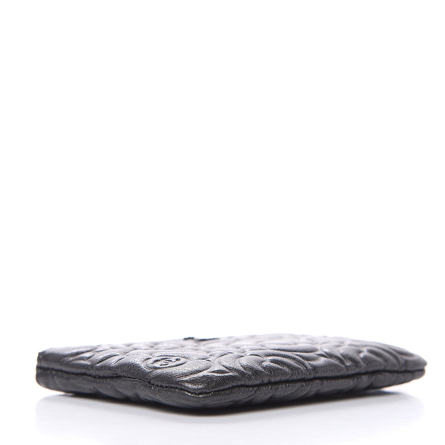 Goatskin Camellia Embossed Cosmetic Pouch Anthracite