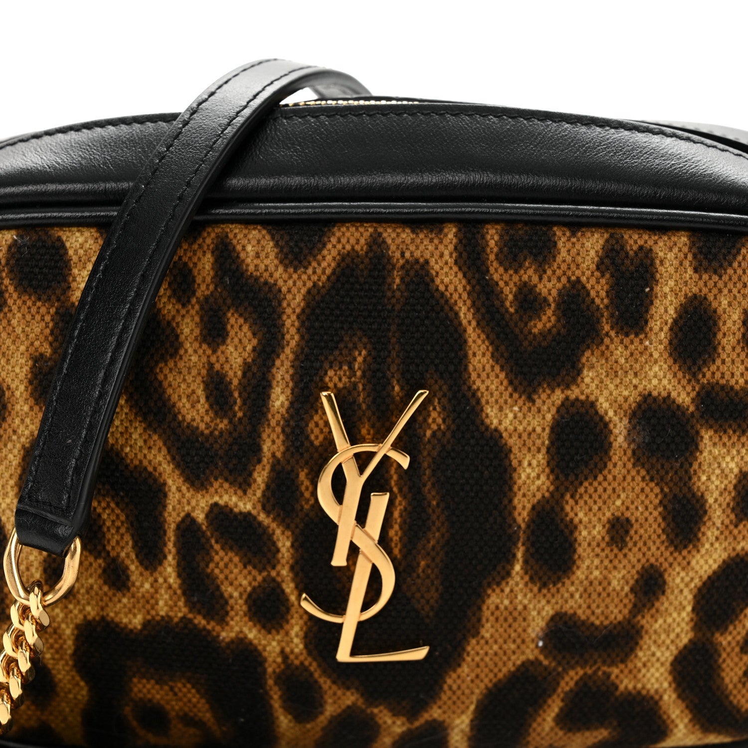 Saint Laurent Canvas Calfskin Leopard Print Monogram Mini Lou Camera Bag Brown 8 of 10