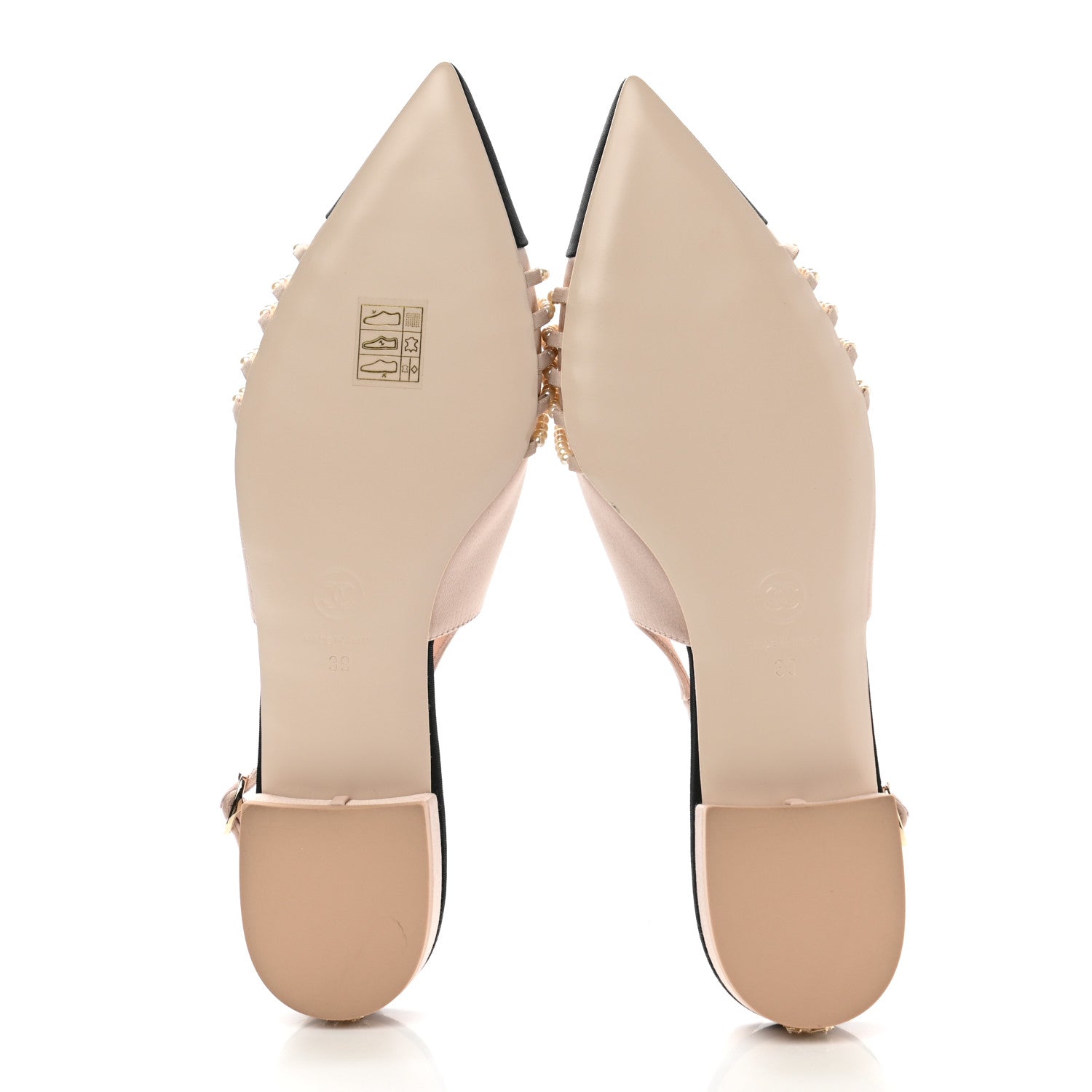 Chanel Satin Grosgrain Pearl Slingback Flats 39 Pink Black 5 of 9