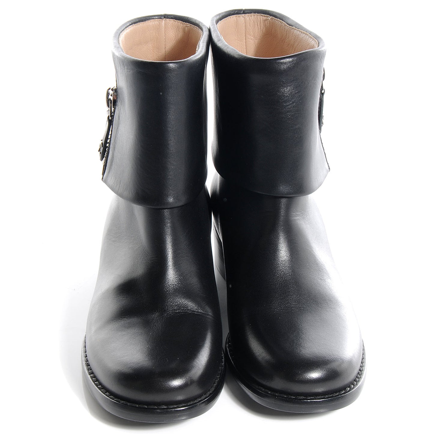 Leather Motorcycle Short Zip Boots Black 36
