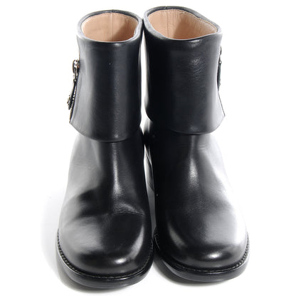 Chanel Leather Motorcycle Short Zip Boots Black 36 2 of 7