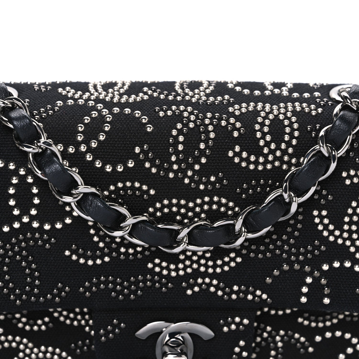 Chanel Canvas Studded Mini Rectangular Flap Black 8 of 10