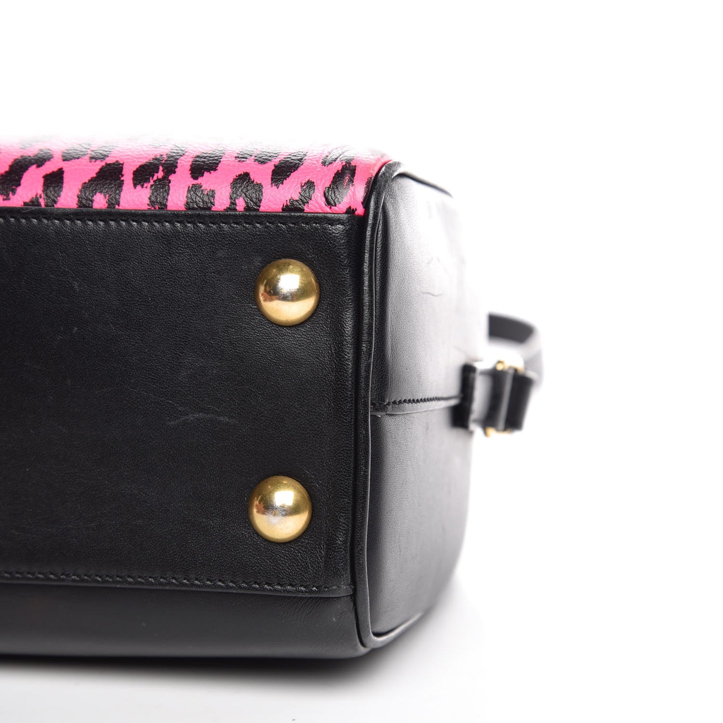 Calfskin Printed Leopard Classic Baby Duffle Pink Black