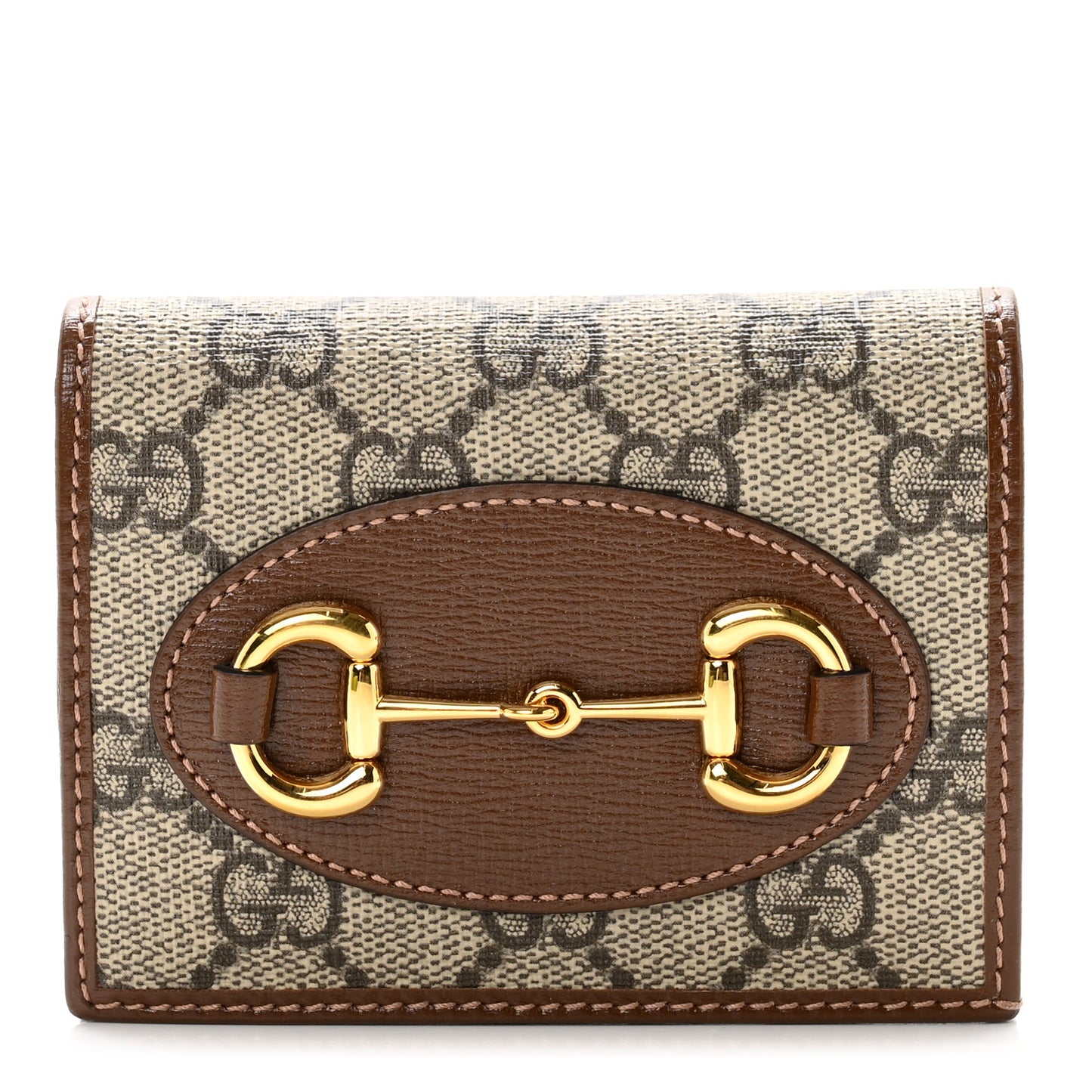 GG Supreme Monogram Horsebit 1955 Card Case Wallet Beige Ebony Brown Sugar