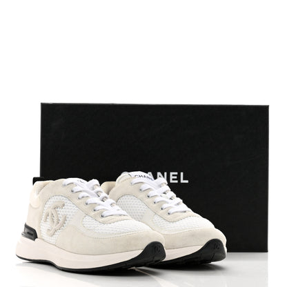 Chanel Calfskin Mesh Lycra Suede Womens Logo Sneakers 38.5 White 9 of 9