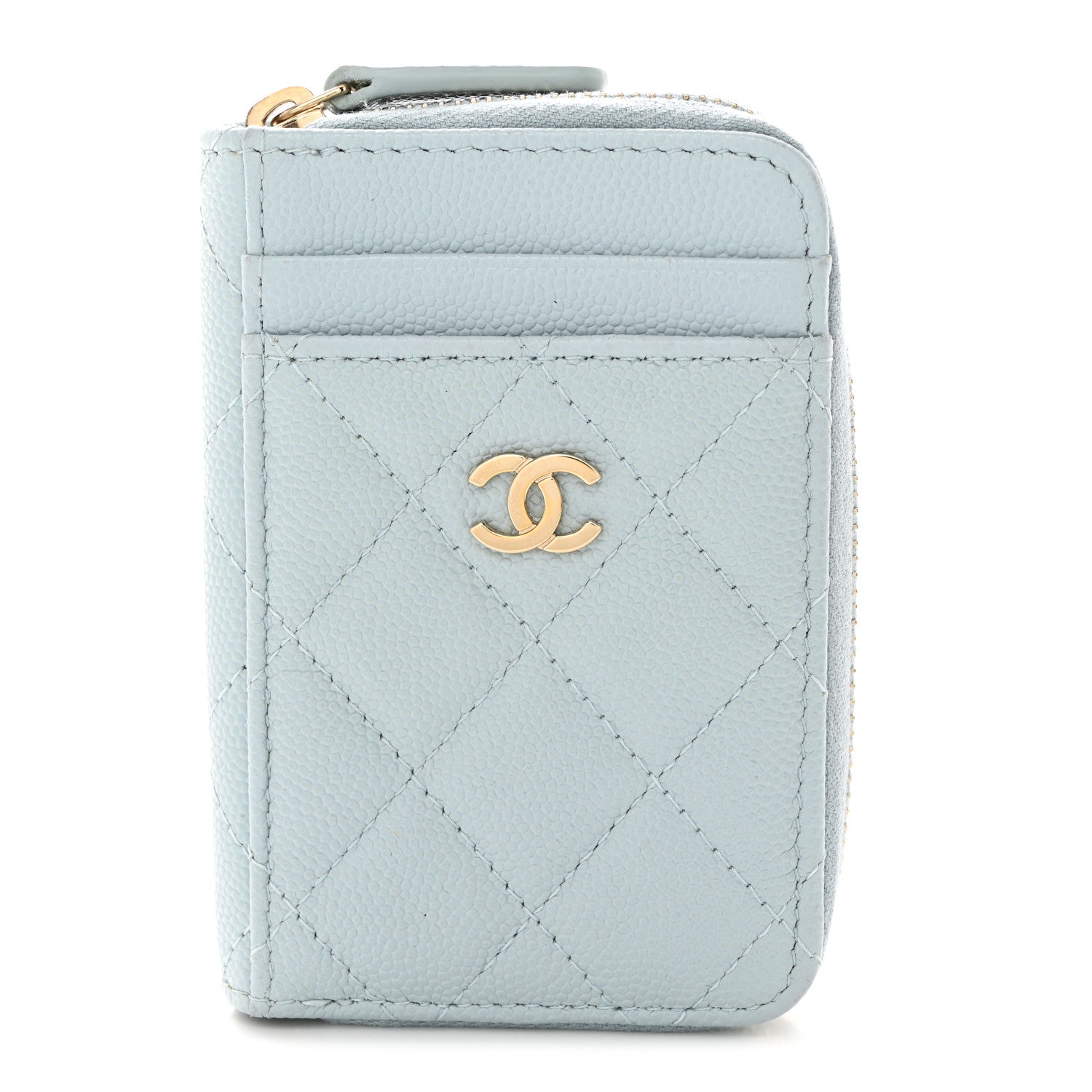 Chanel Caviar Quilted Zip Card Holder Light Blue 1 of 8