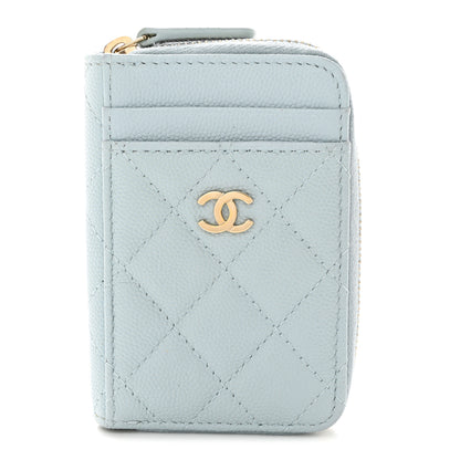 Chanel Caviar Quilted Zip Card Holder Light Blue 1 of 8