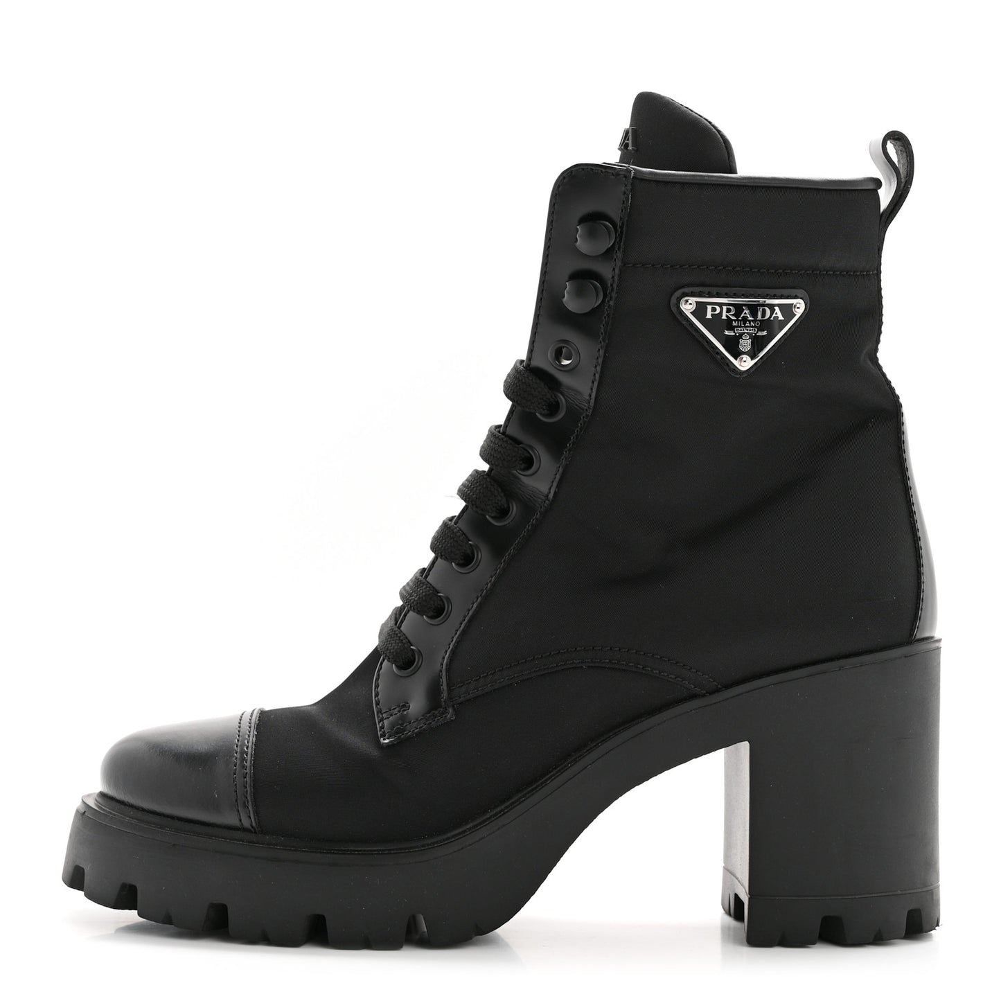 Spazzolato Re-Nylon Metal Triangle Logo Lace Up 55mm Ankle Boots 38.5 Black