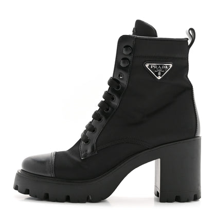 Prada Spazzolato Re-Nylon Metal Triangle Logo Lace Up 55mm Ankle Boots 38.5 Black 1 of 11