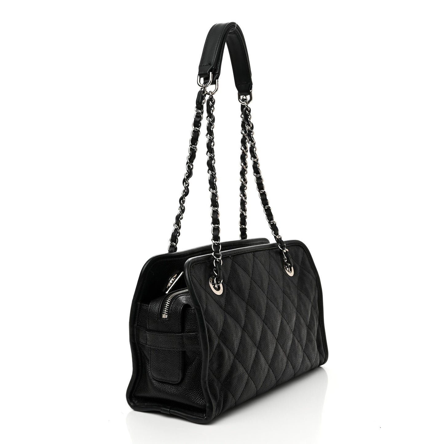 Caviar Quilted Small French Riviera Tote Black