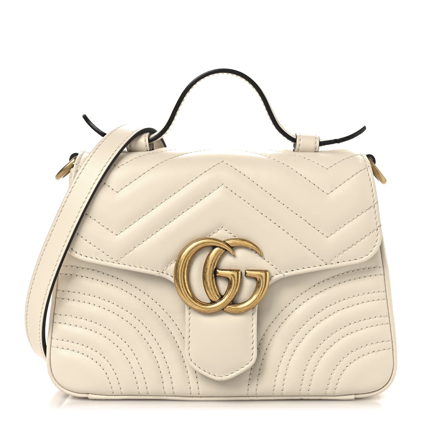 Calfskin Matelasse Mini GG Marmont Top Handle Shoulder Bag White