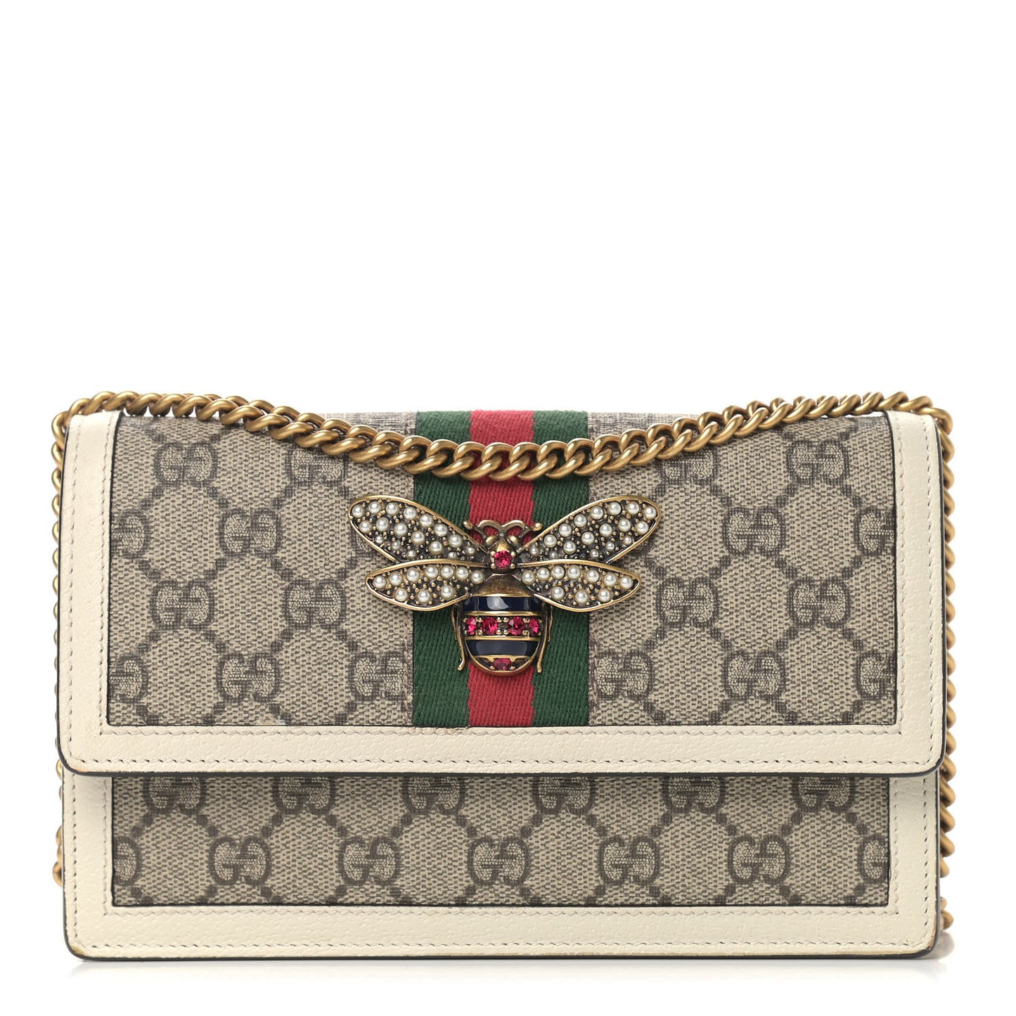 GG Supreme Monogram Web Queen Margaret Chain Wallet White