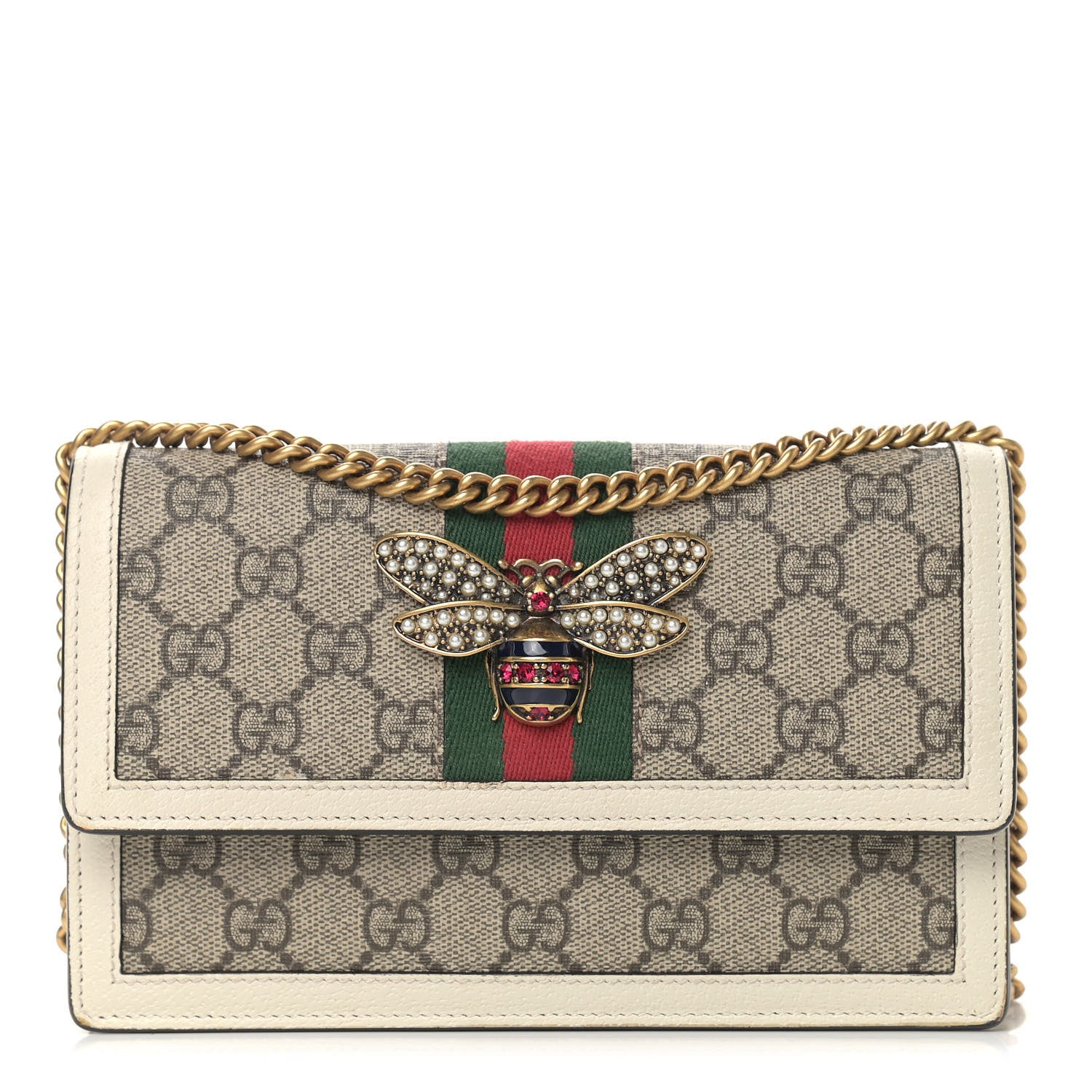 Gucci GG Supreme Monogram Web Queen Margaret Chain Wallet White 1 of 10