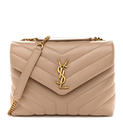 Saint Laurent Calfskin Y Quilted Monogram Small Loulou Chain Satchel Dark Beige 1 of 12