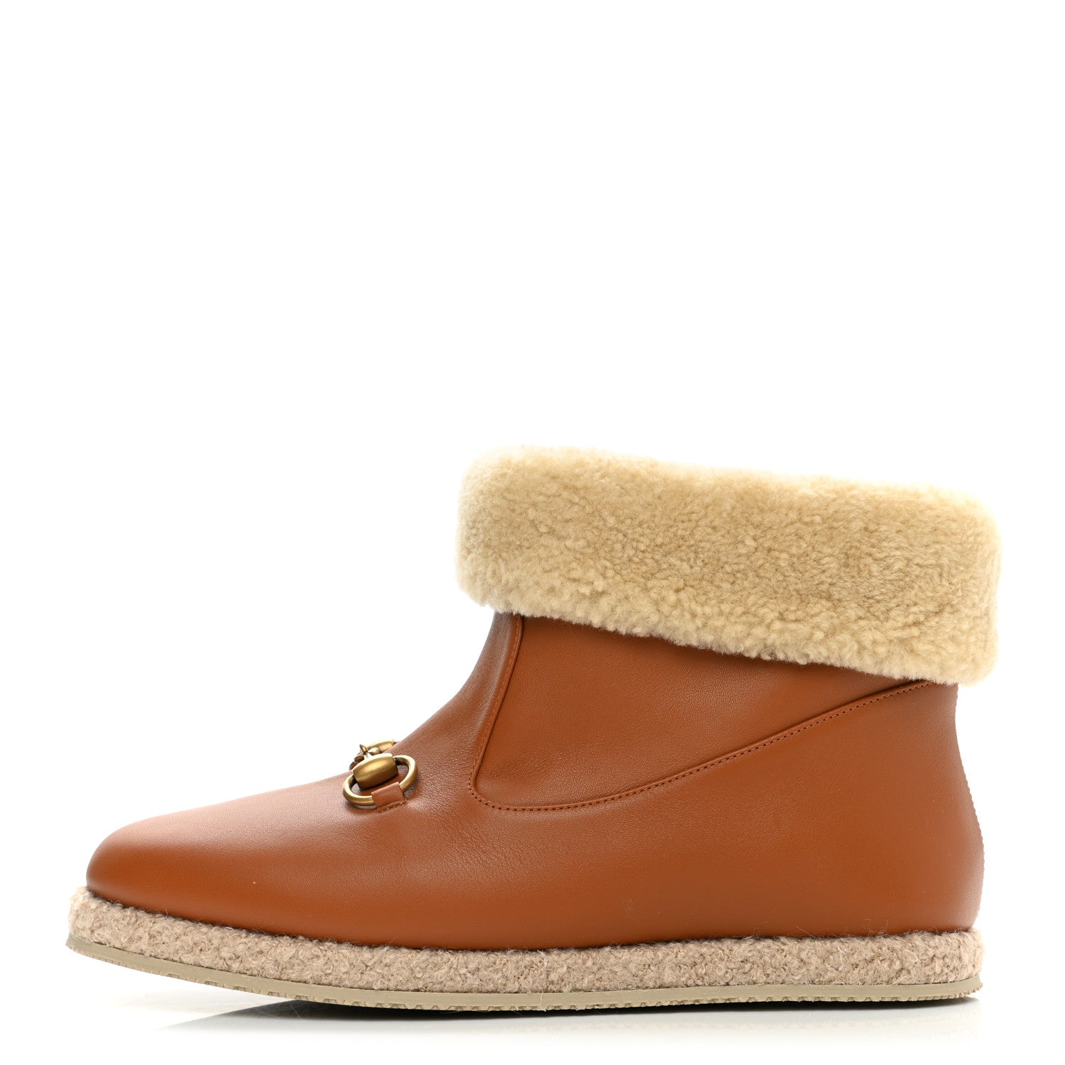 Gucci Calfskin Wool Womens Fria Horsebit Ankle Boots 39 New Caramel Butterscotch 1 of 7