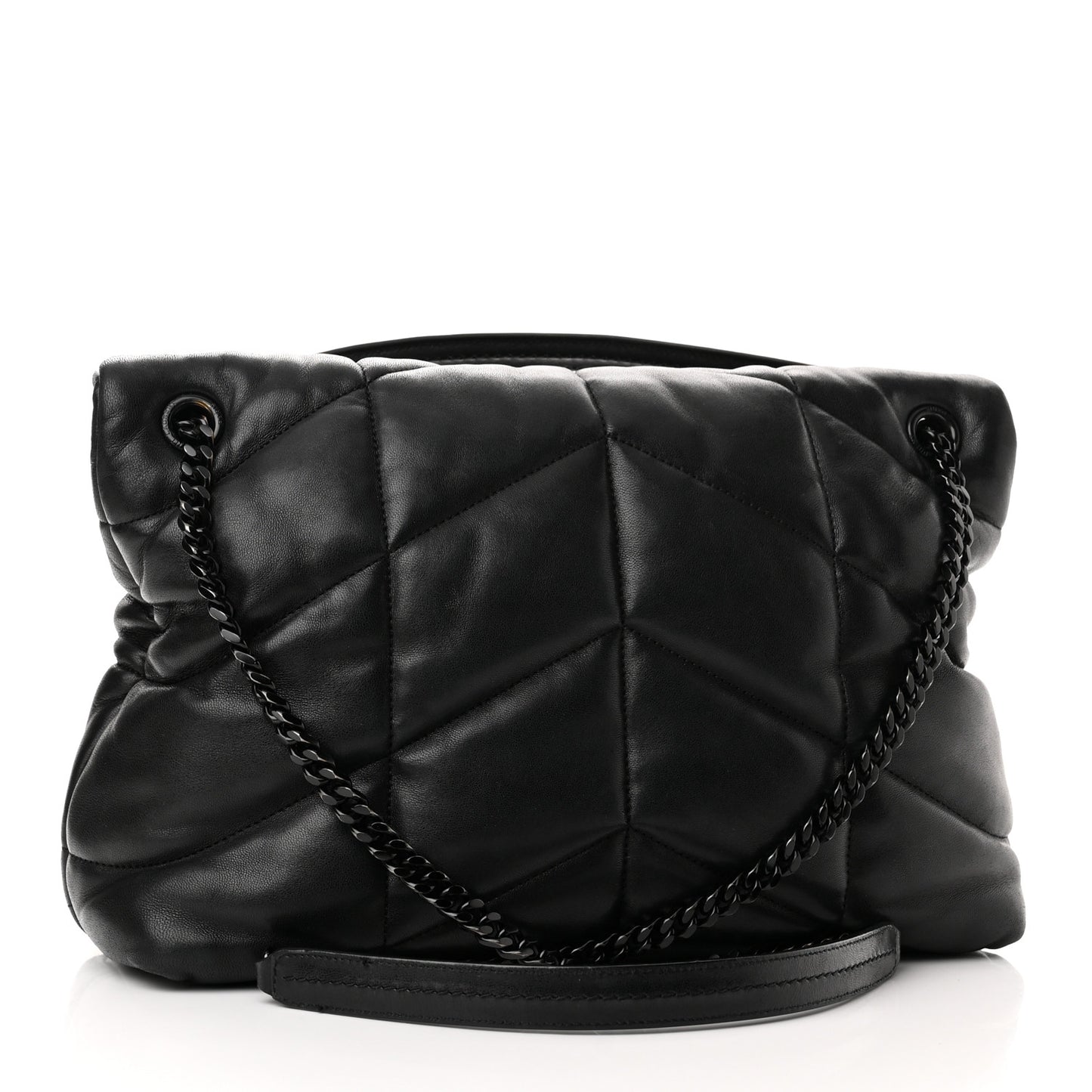 Lambskin Quilted Monogram Monochrome Medium Loulou Puffer Chain Satchel Black