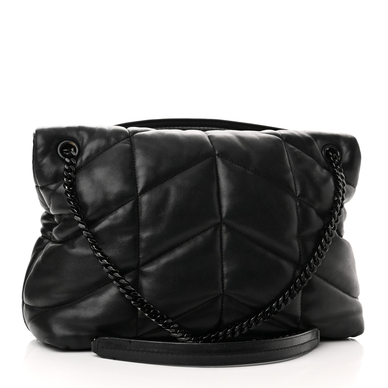 Saint Laurent Lambskin Quilted Monogram Monochrome Medium Loulou Puffer Chain Satchel Black 2 of 12