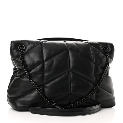 Saint Laurent Lambskin Quilted Monogram Monochrome Medium Loulou Puffer Chain Satchel Black 2 of 12