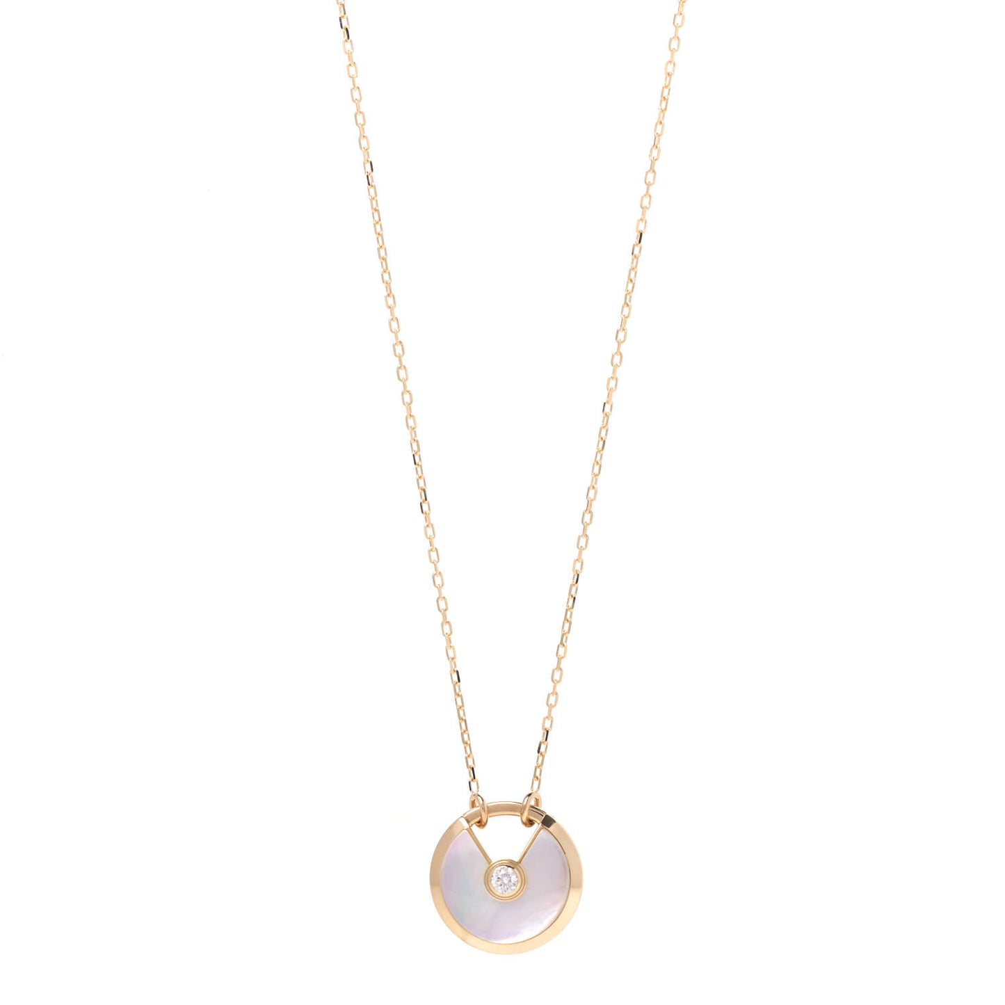 18K Yellow Gold Diamond Mother of Pearl SM Amulette de Cartier Pendant Necklace