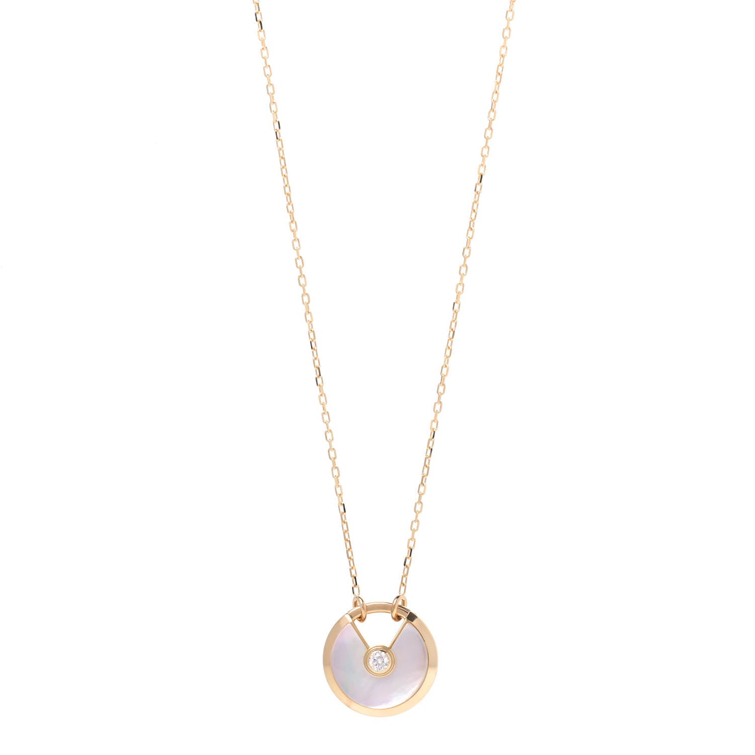 Cartier 18K Yellow Gold Diamond Mother of Pearl SM Amulette de Cartier Pendant Necklace 1 of 6