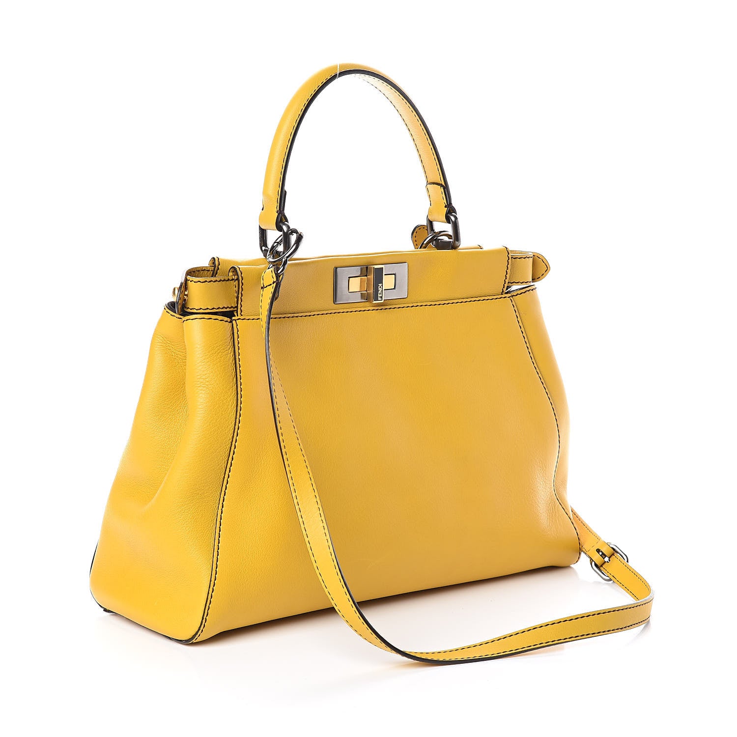 Fendi Vitello Zucca Medium Peekaboo Iconic Satchel Yellow Tobacco 3 of 10
